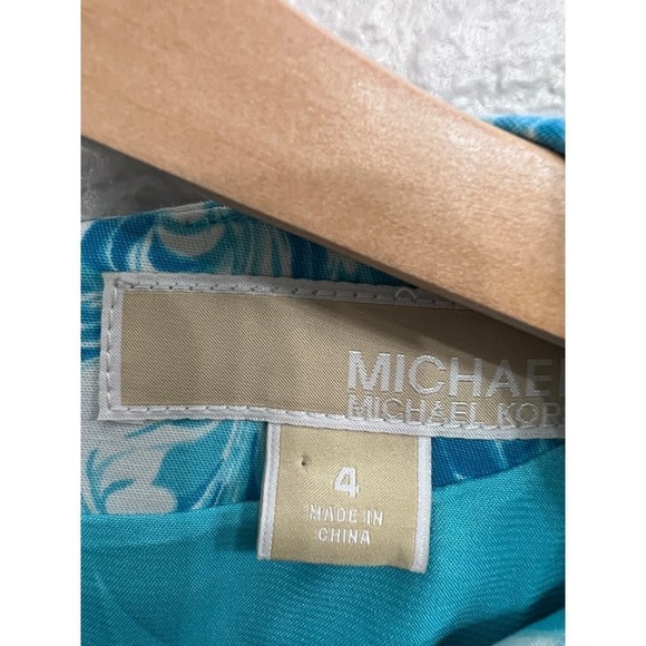 MICHAEL KORS BLUE WHITE PLEATED FRONT HIGH NECK SLEEVELESS DRESS Size 4 - Picture 11 of 14